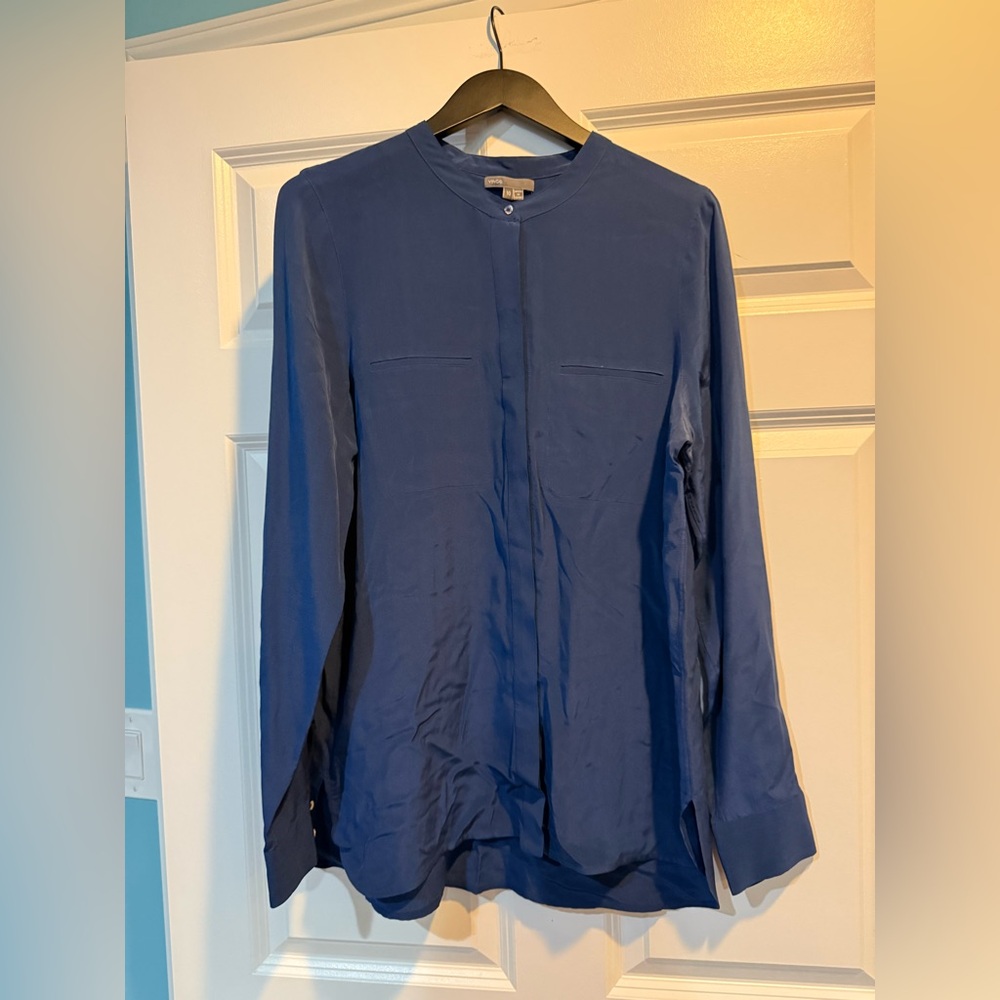 Vince Deep Blue Women's Silk Blouse Size 10 - Picture 3 of 6